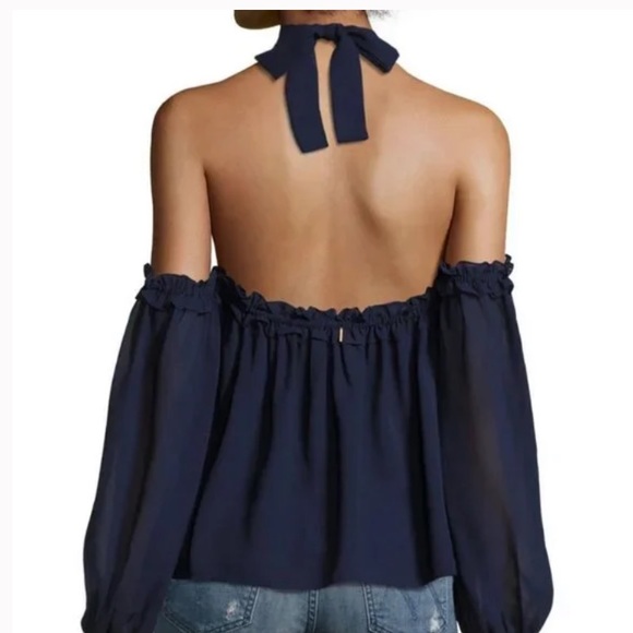 Misa Los Angeles Livey sz M Navy Off the Shoulder Blouse - Picture 2 of 7